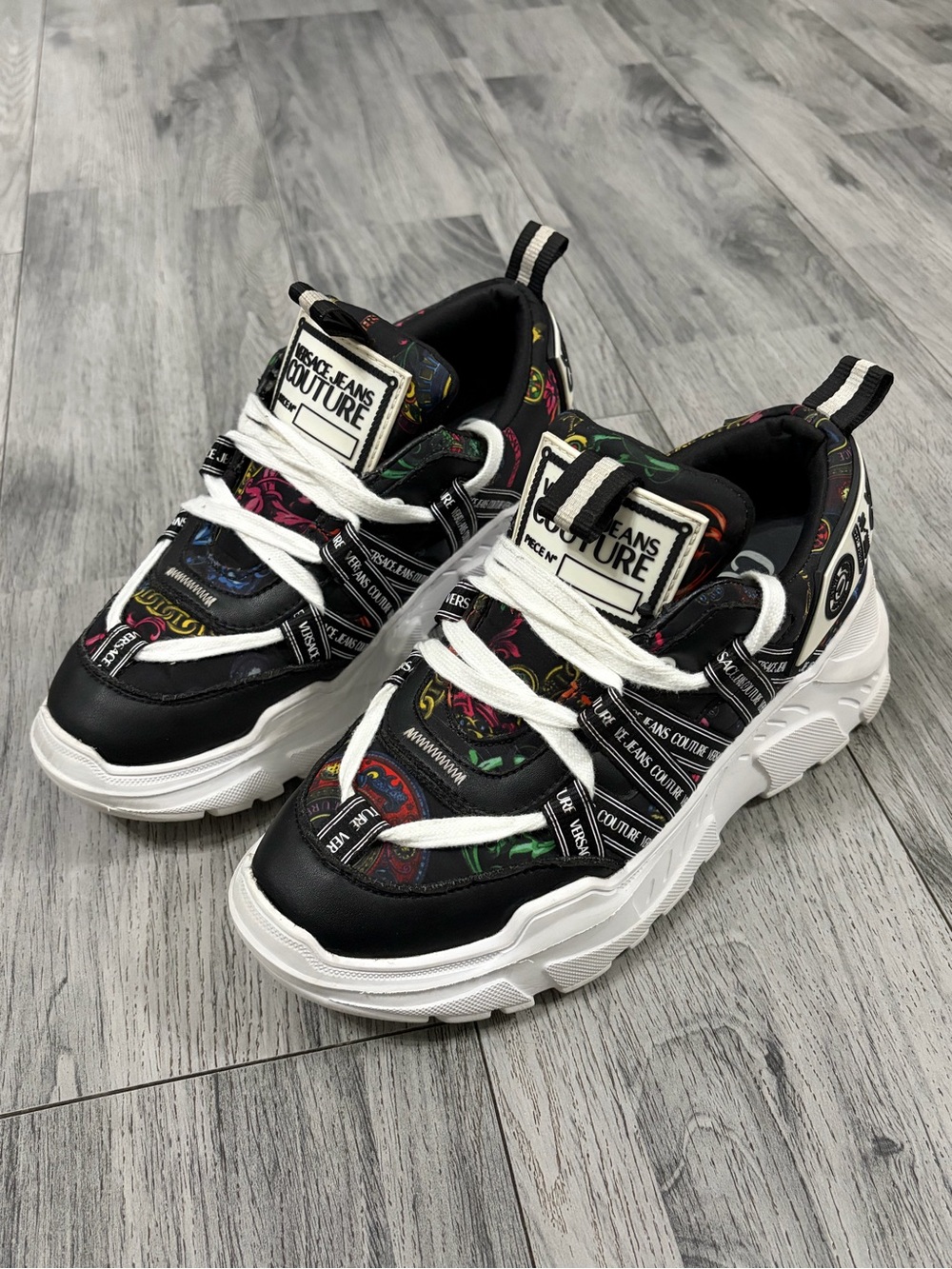 Versace Jeans Couture Soeedtrack Women's Black Multicolor Chunky Sneakers